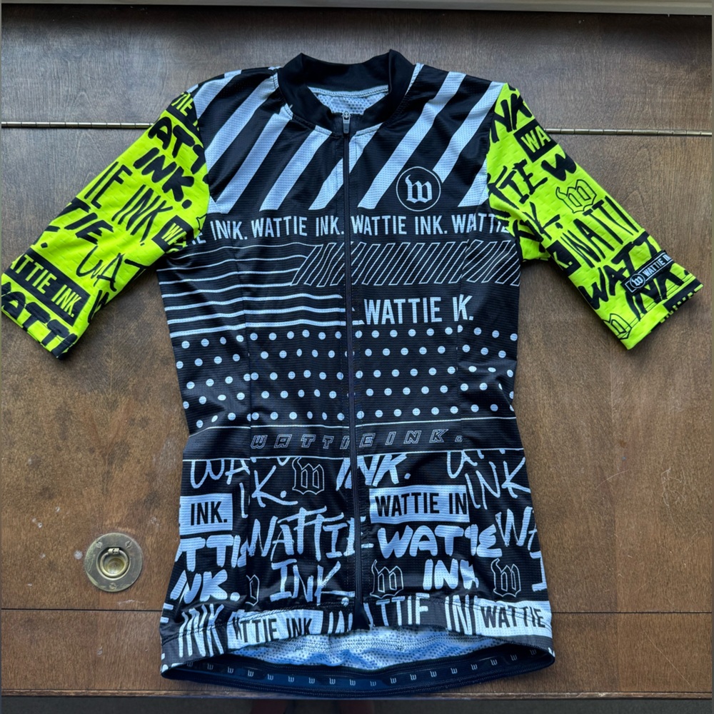 XS Wattie Ink Cycling Jersey in Black and Neon Yellow